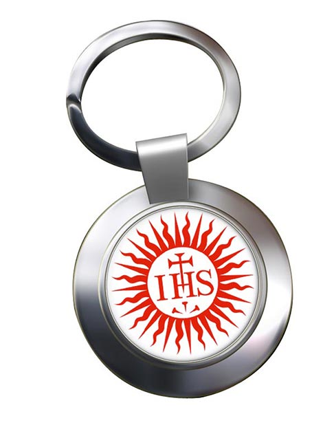 Jesuit Sun Leather Chrome Key Ring